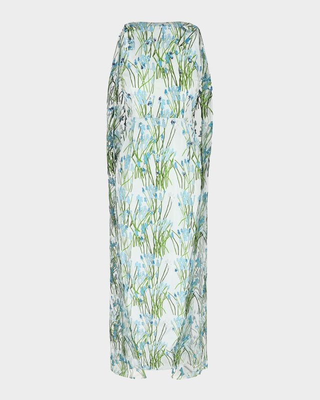 Charlene Sequin Embroidered Cape Gown